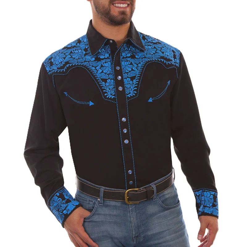 Men's Embroidered black Western Shirt.