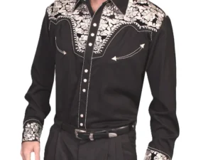 Men's silver Embroidered black Western Shirt.