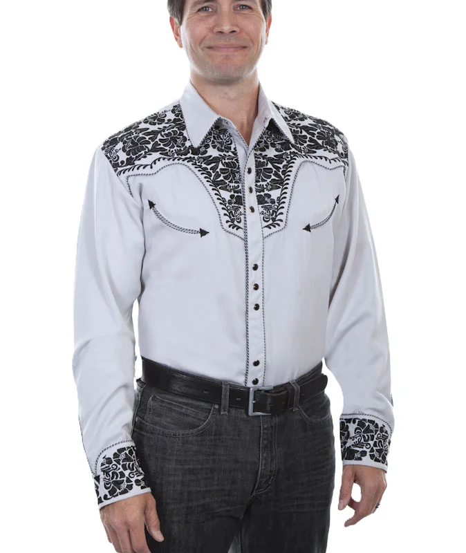 Men's Embroidered Steel Gray Western Shirt