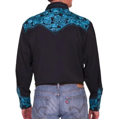 Men's Embroidered black Western Shirt.