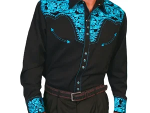 Mens Turquoise Embroidered Western Shirt.