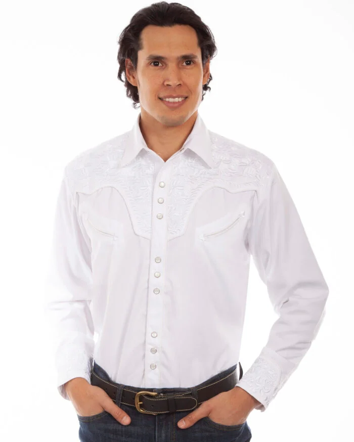 mens white embroidered shirt
