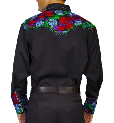 Men's Embroidered black Western Shirt.