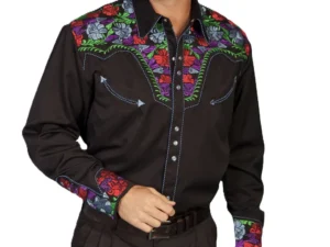 Men's Embroidered black Western Shirt.