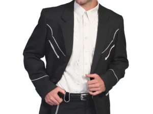 Scully Men's white retro piped Black Western Sport Coat
