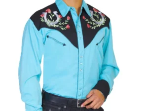 Men's Scully Horseshoe two tone black and Turquoise Western Shirt.