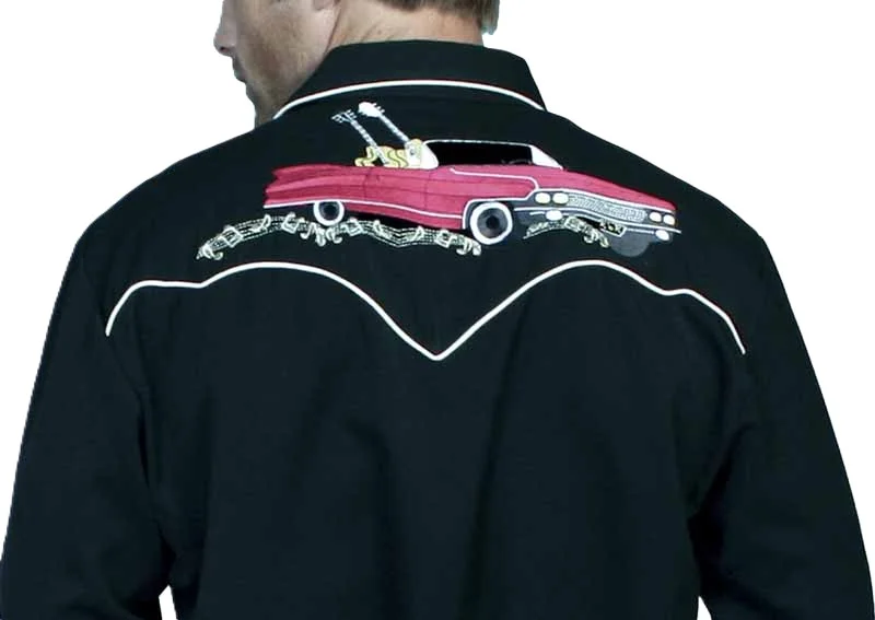 Scully Men’s Cadillac Embroidered Guitar Western Shirt - S to 4XL 3 Scully Men’s Cadillac Embroidered Guitar Western Shirt - S to 4XL