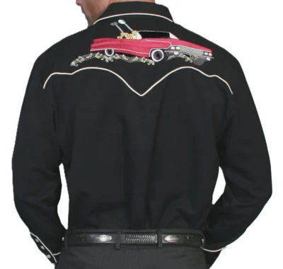 "Rockabilly" Mens Pearl Snap Embroidered Western Shirt.