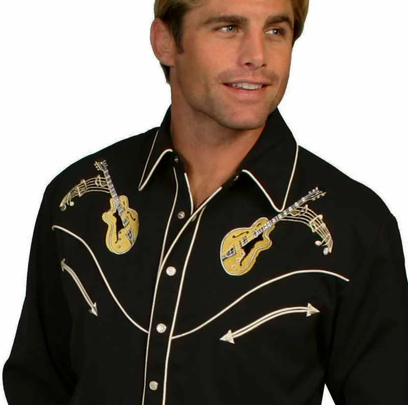 Scully Men’s Cadillac Embroidered Guitar Western Shirt - S to 4XL 2 Scully Men’s Cadillac Embroidered Guitar Western Shirt - S to 4XL