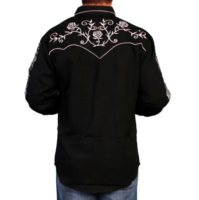 Men's Black Rose Embroidered Western Shirt.