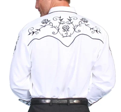 Men's Black Rose Embroidered Western Shirt.