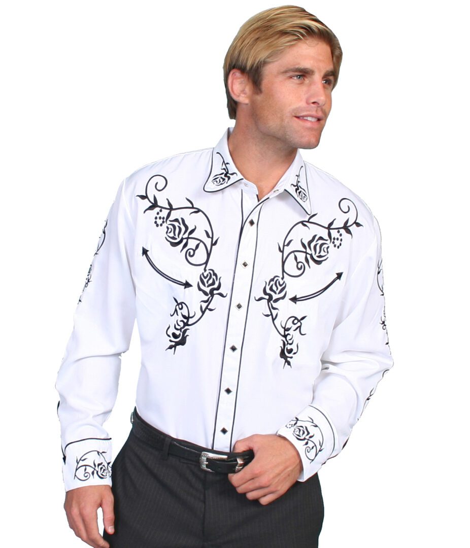 Ponderosa Men's White Rose Embroidered Western Shirt • The Wild Cowboy