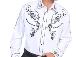 Men's Black Rose Embroidered Western Shirt.