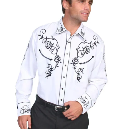 Men's Black Rose Embroidered Western Shirt.