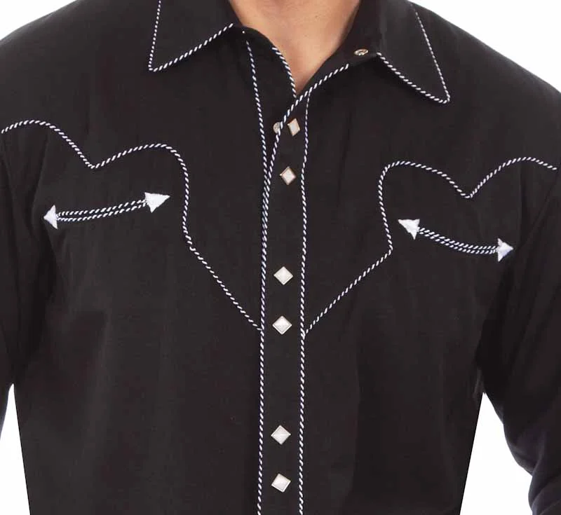 Scully Men’s Black Western Shirt – Black & White Piping - Diamond Snaps – S to 4X 4 Scully Men’s Black Western Shirt – Black & White Piping - Diamond Snaps – S to 4X