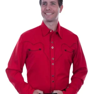 Scully Men’s Red Western Shirt – Black Piping & Diamond Snaps – S to 4X