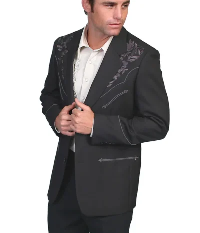 Scully Men's Gray Embroidered Black Western Sport Coat.