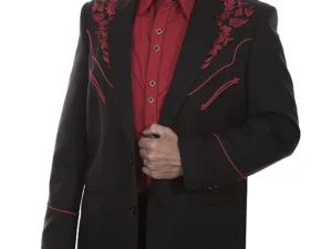 Scully Men's Gunfighter Red Embroidered Black Western Sport Coat.