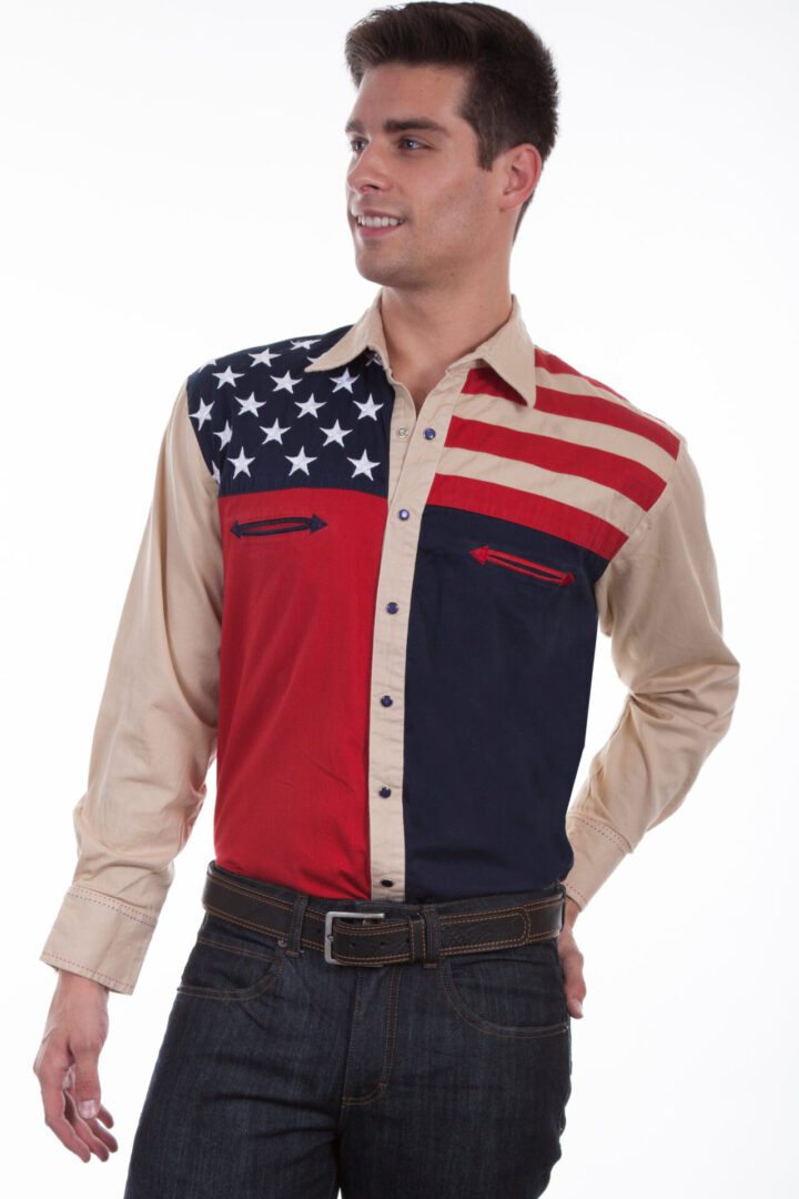 Scully Mens Antique Stars and Stripes Western Shirt Image