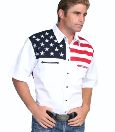 Scully mens stars and stripes short sleeve pearl snap shirt