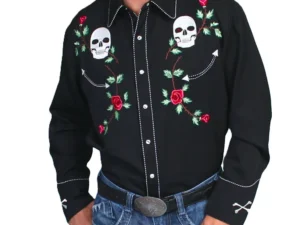 skull and rose embroidered western shirts