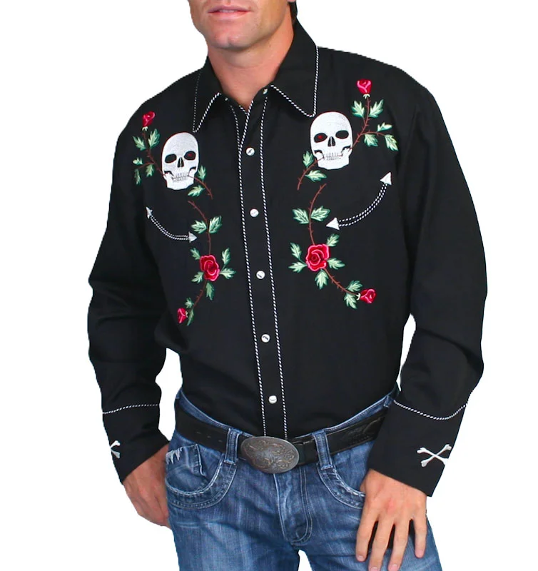 skull and rose embroidered western shirts