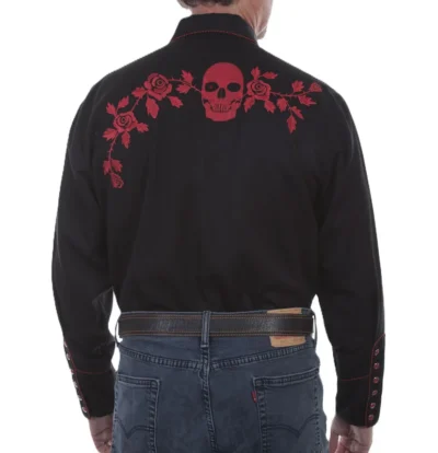 Scully Men's Red Skull n Roses Western Shirt.