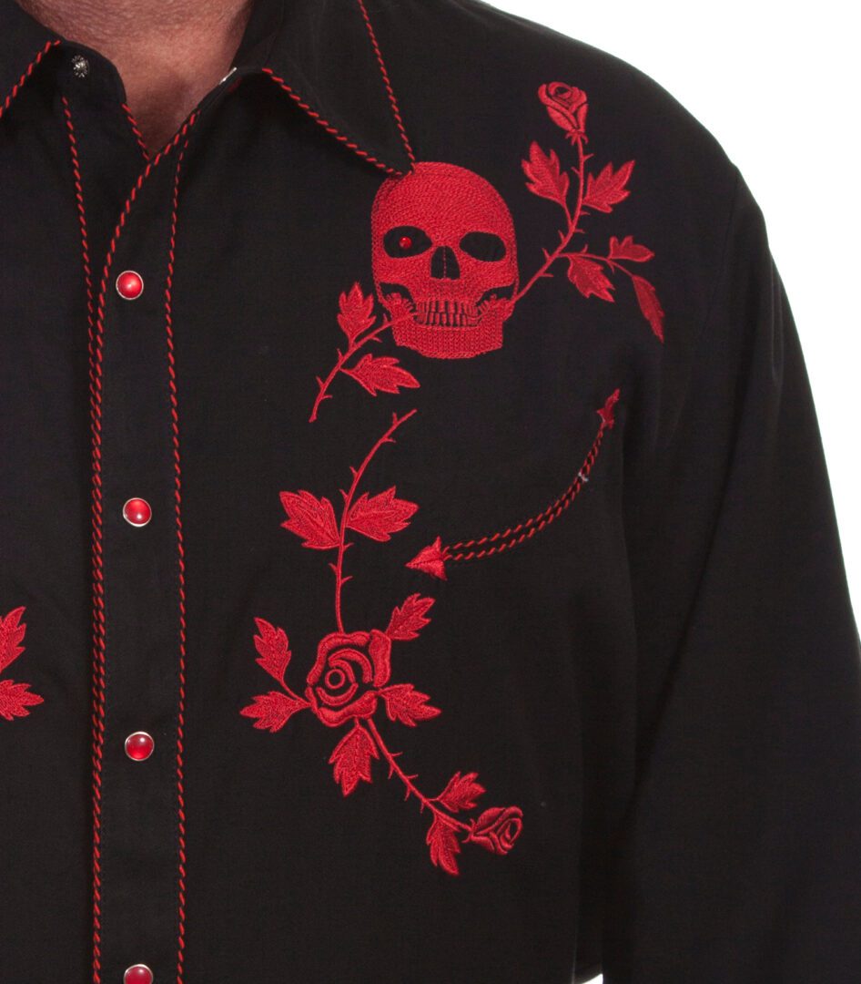 Scully Men's Red Skull N Roses Western Shirt • The Wild Cowboy