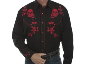 Scully Men's Red Skull n Roses Western Shirt.