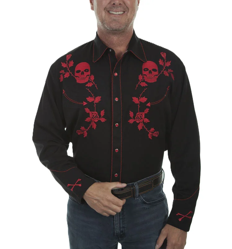 Scully Men's Red Skull n Roses Western Shirt.