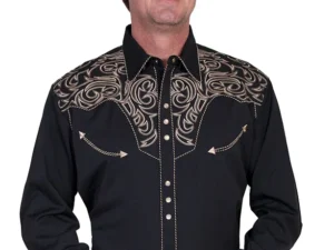 mens scroll embroidered pearl snap western shirt