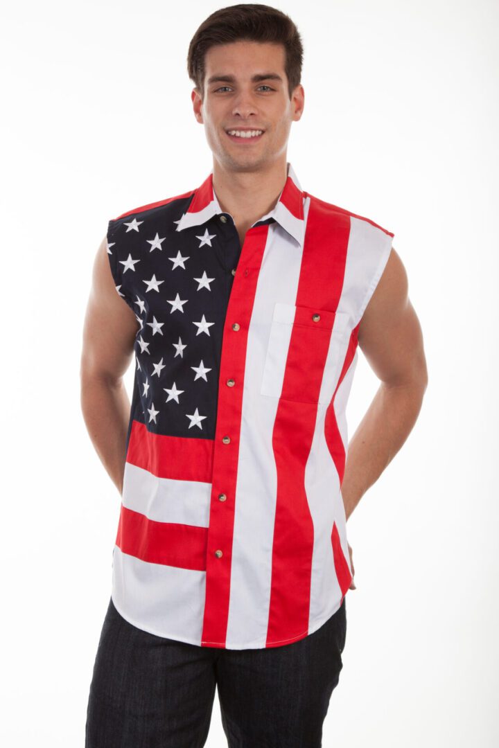 Scully Mens USA Flag Cutoff Sleeveless Shirt