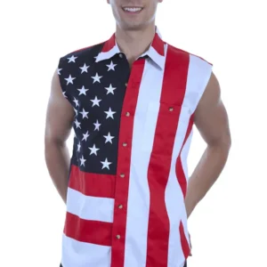 Scully Mens USA Flag Cutoff Sleeveless Shirt