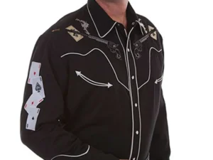 Men's playing cards Embroidered black Western Shirt.