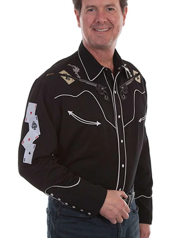 Men's playing cards Embroidered black Western Shirt.