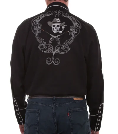 Men's playing cards Embroidered black Western Shirt.