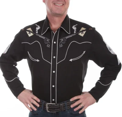 Men's playing cards Embroidered black Western Shirt.