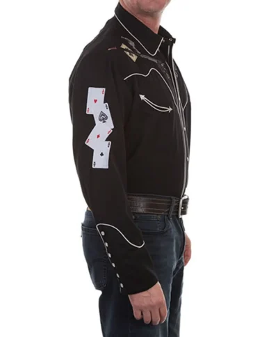 Men's playing cards Embroidered black Western Shirt.