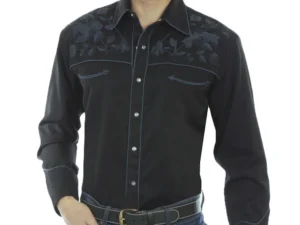 Men's Scully rose Embroidered retro Piped black Western Shirt