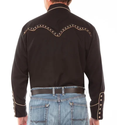 mens silver collar tipped black western shirt diamond pearl snaps