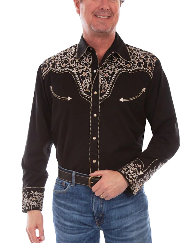 Mens pearl snap Embroidered Western Shirt.