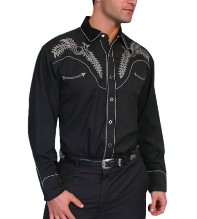 Men’s Boot Stitch Black embroidered Western Shirt