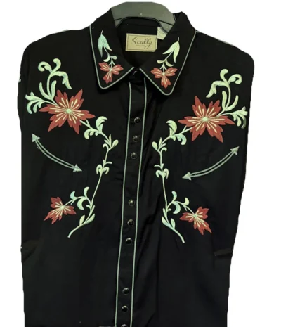 Men's Scully Black embroidered Christmas Poinsettia Western Shirt