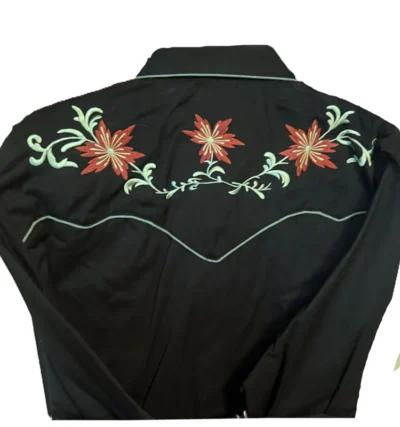 Men's Scully Black embroidered Christmas Poinsettia Western Shirt