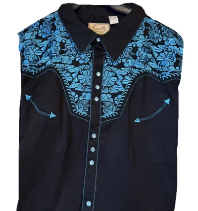 Mens Turquoise Embroidered Western Shirt.