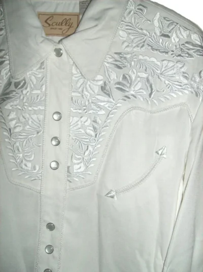 Men's White Embroidered white Western Shirt.