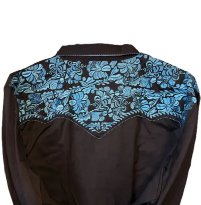 Mens Turquoise Embroidered Western Shirt.