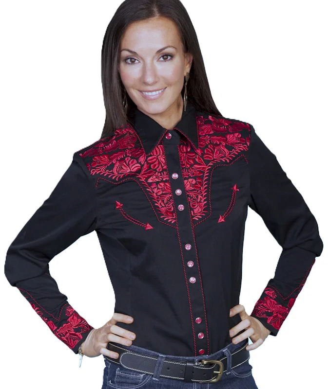 Women's black and red embroidered western shirt by Scully.