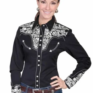 Scully women's Silver embroidered Black western shirt.