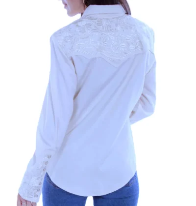 Scully Womens white Embroidered Western Shirt